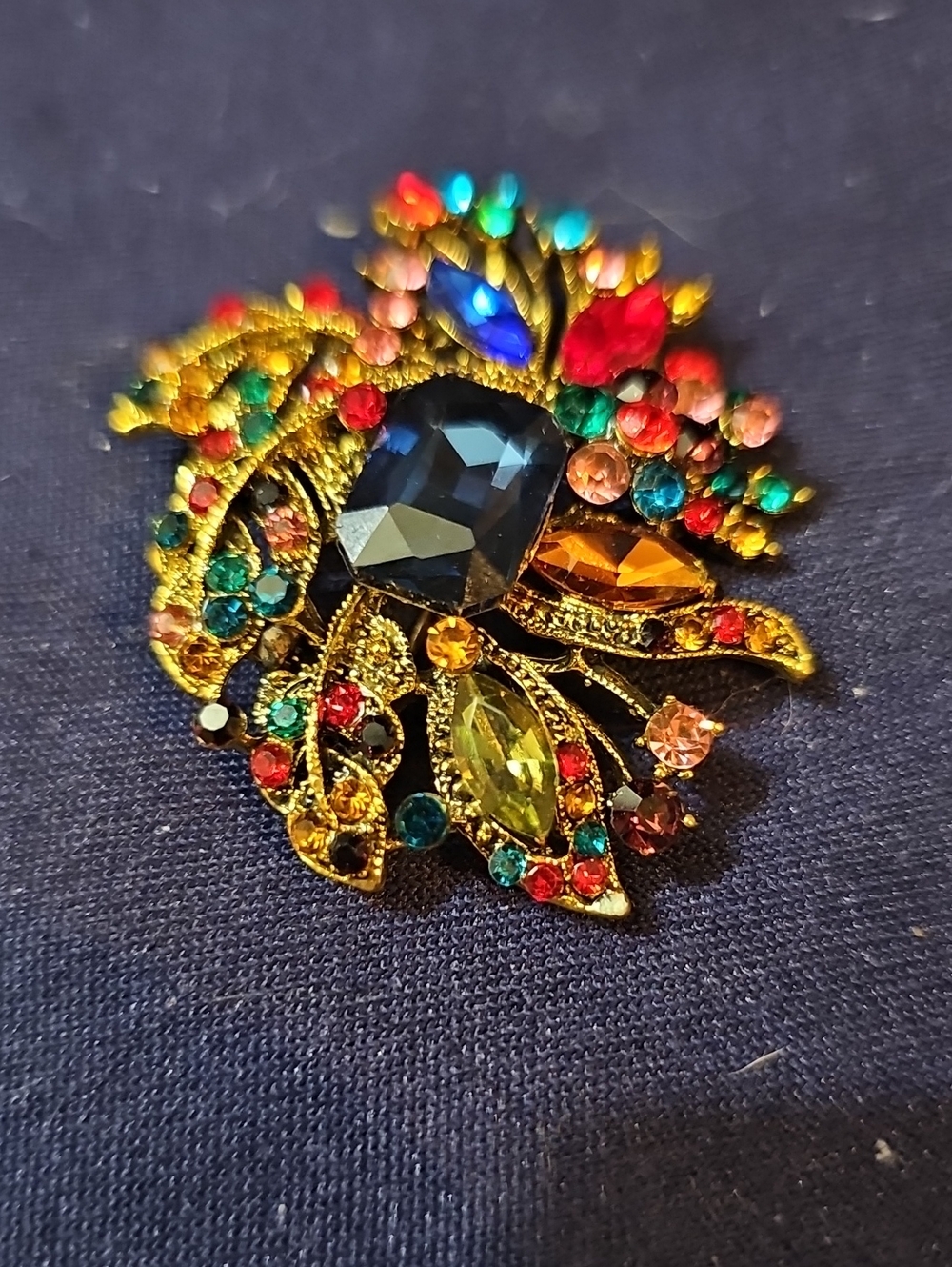 Multicolor Crystal Floral Brooch Pin - Elegant Statement Jewelry